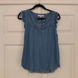 Loft Medium Chambray Denim Cap Sleeve Top